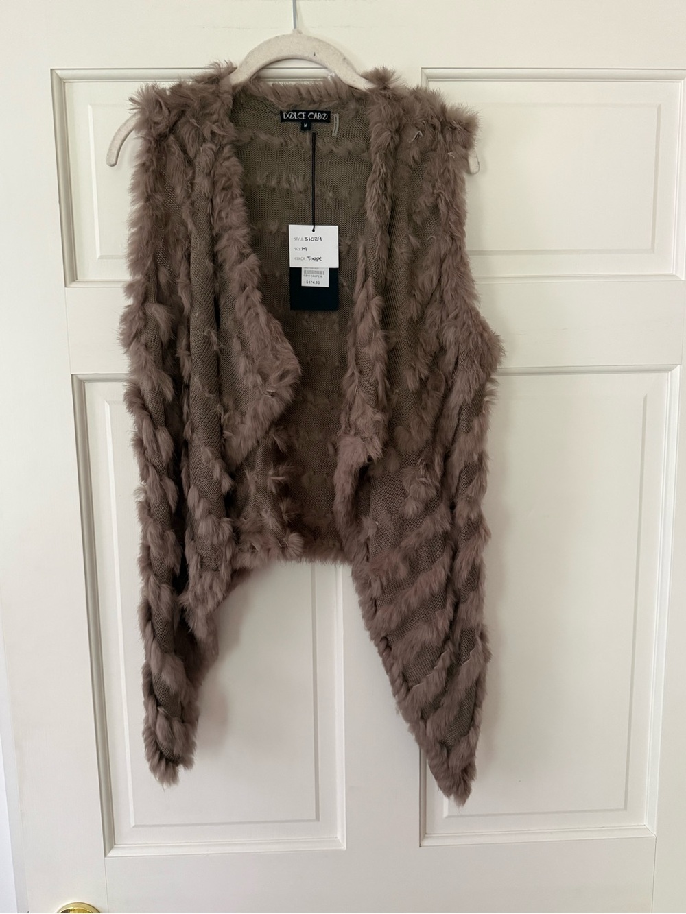 Dolce Cabo Taupe Fur Open Front Vest